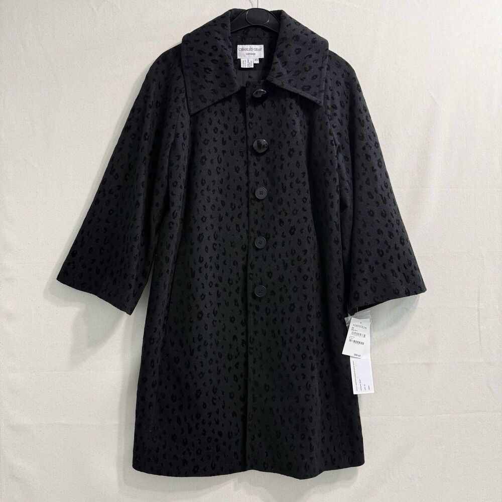 Charles Gray London Womens XS Black Leopard Embossed Velvet Coat NWT $298